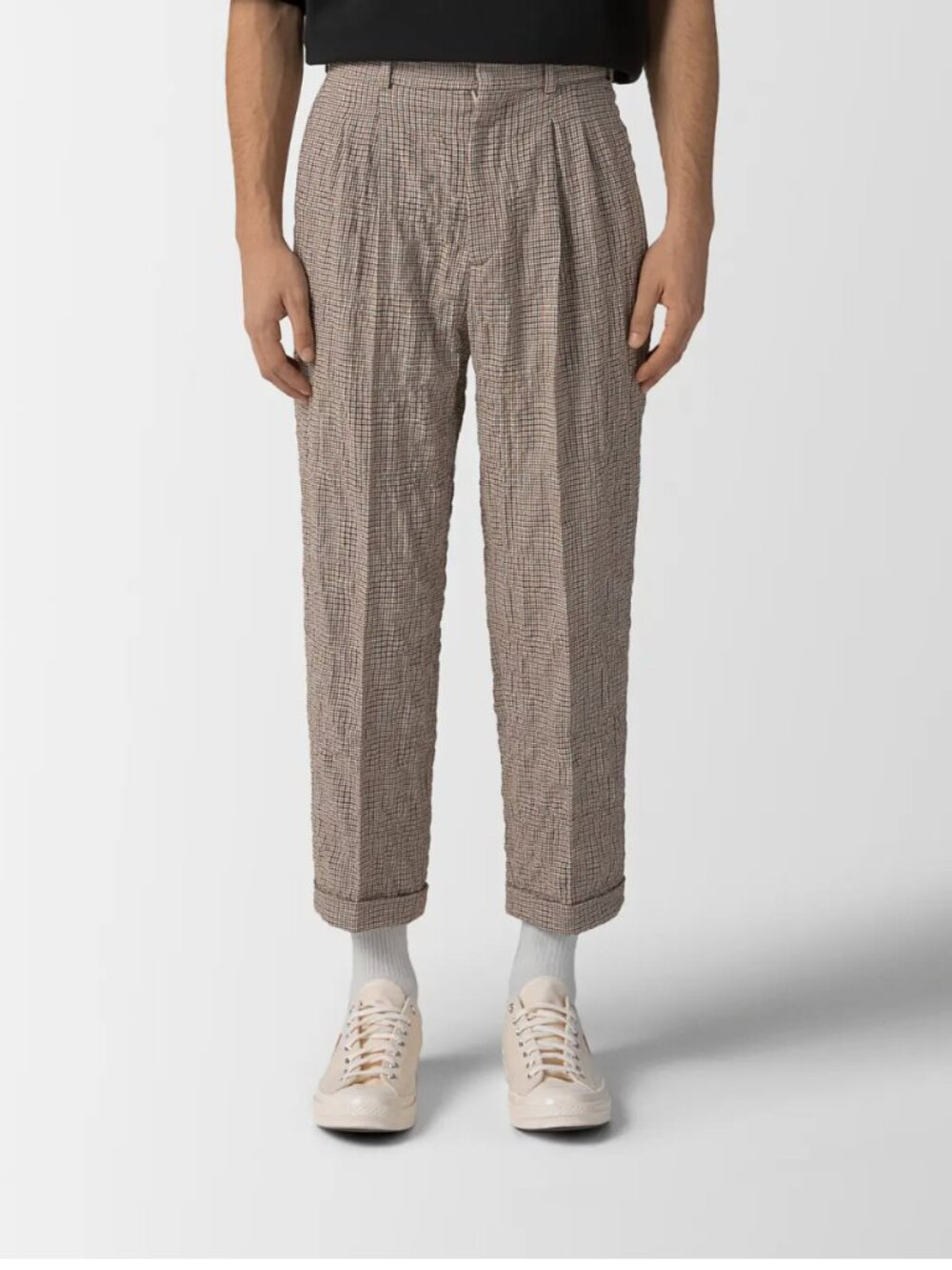 KENZO Checked Pleated Crinkle Tailored Pants Size 40 NWT